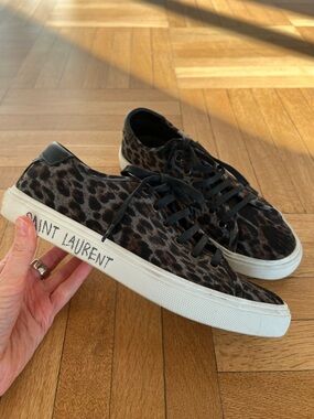 Saint Laurent Leopard-Print Canvas Sneakers